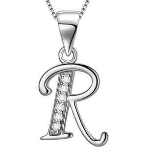 Initial Letter Necklace Silver Plated with Cubic Zirconia for Women